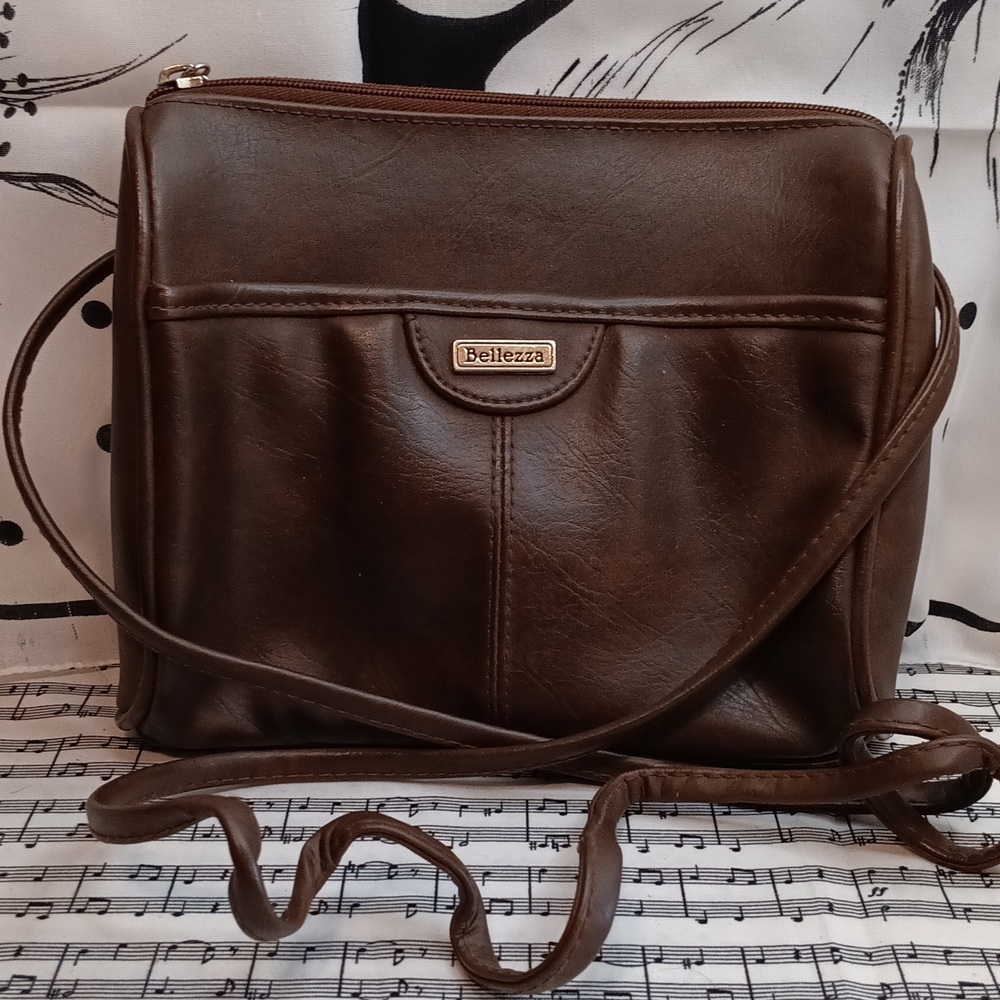 Bellezza Brown Vinyl Crossbody Purse Small Size